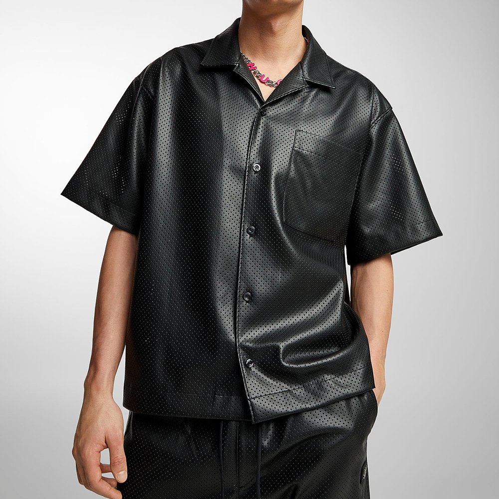 Perforated faux-leather shirt