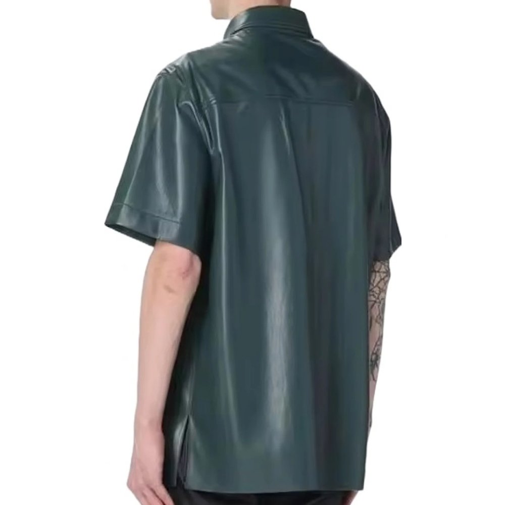 Leather Short Sleeve Shirt In Green