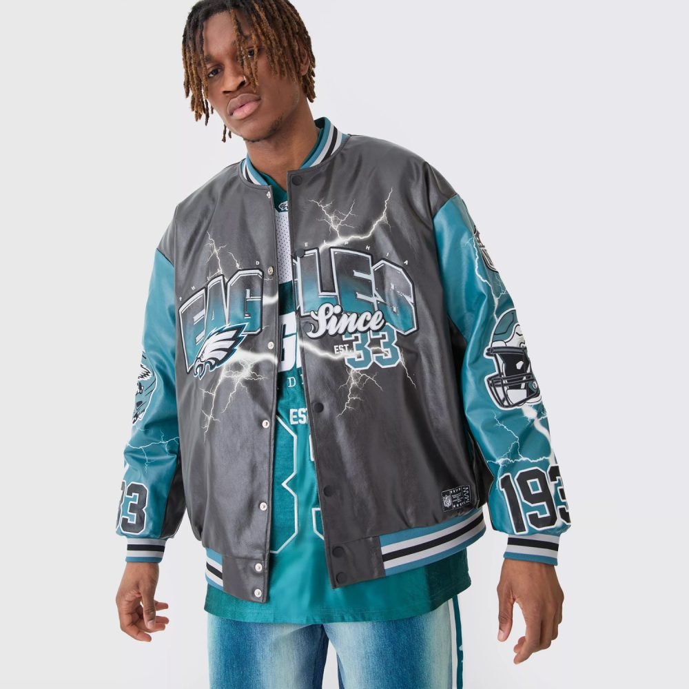 NFL Eagles Oversized Varsity PU Applique Jacket