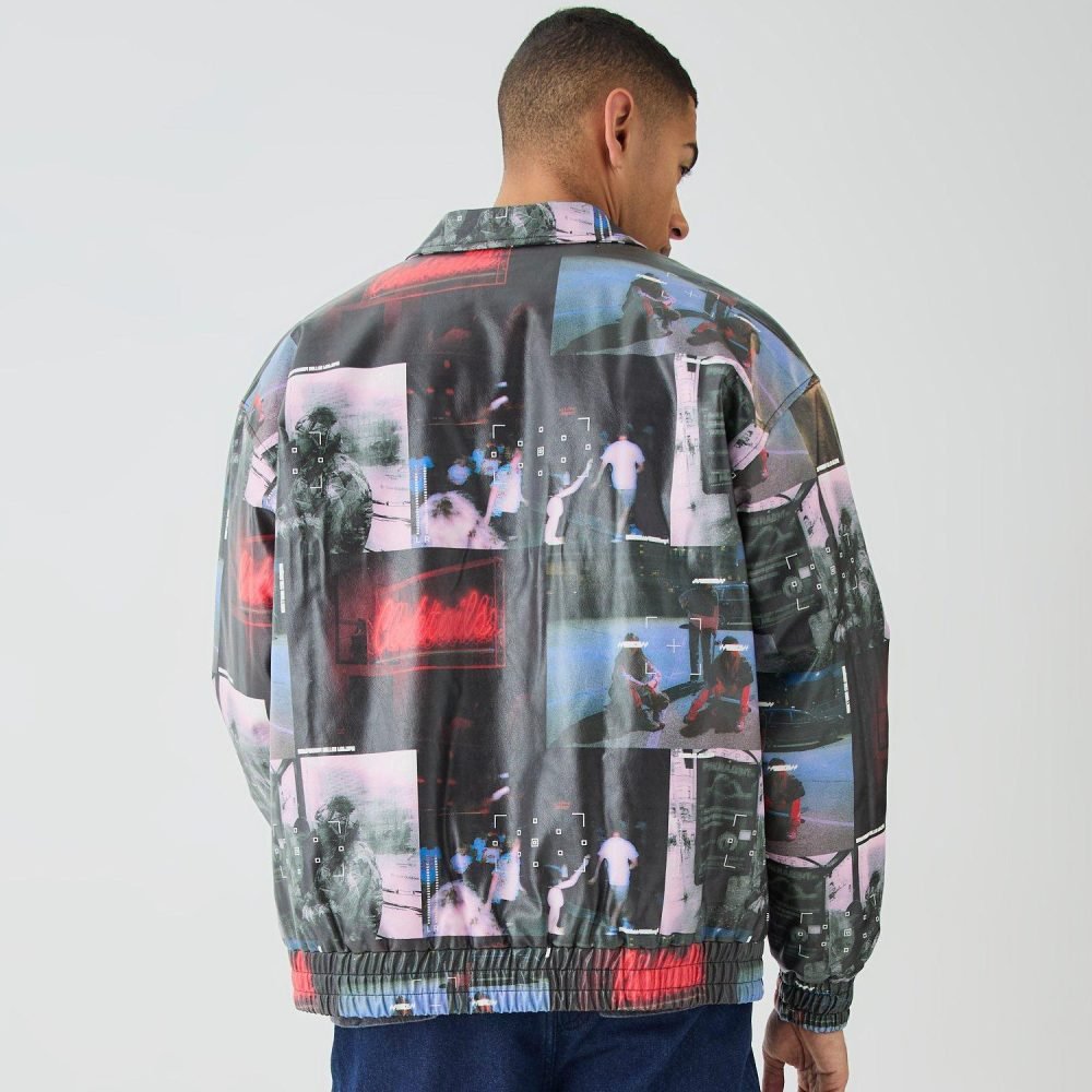 Oversized Collared Printed Bomber