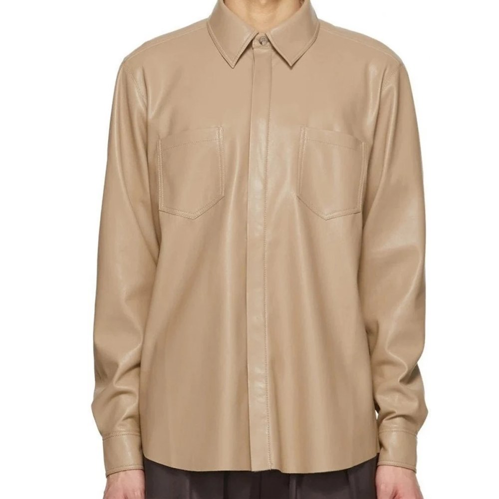 Shirt Olive Green Leather Short Sleeves